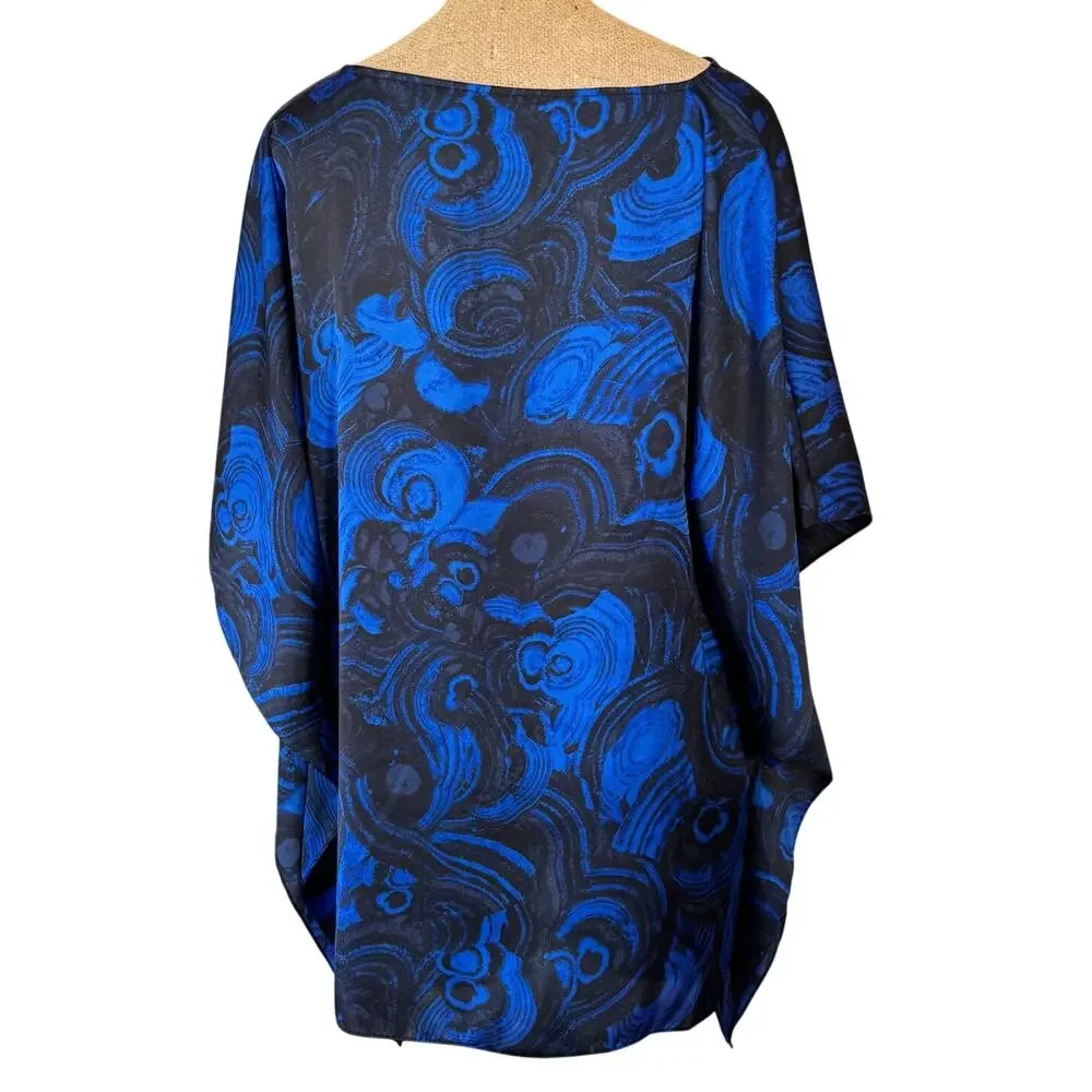 Michael Kors Swirl Print Satin Feel Tunic Flutter Top Size XL Beach Boho EUC